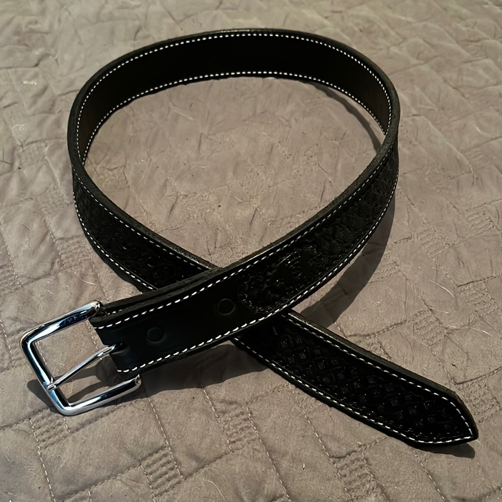 Texas Saddlery Black Belt with White Stitch